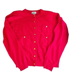 Vintage DL Lawrence Lambswool Red‎ Cardigan Sweater Old Money Nautical Medium